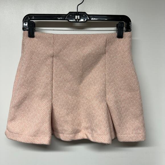 C&A Duda Beat Pink Tweed Pleated Mini Skirt Size Small Preppy Rosa Boucle - Picture 3 of 11